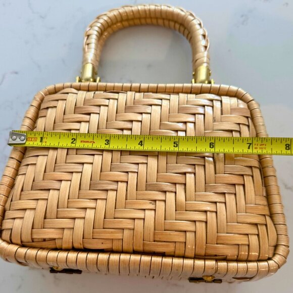 Vintage Lesco Rattan Box Handbag Top Handle Purse Hong Kong Gold Hardware - Picture 8 of 10